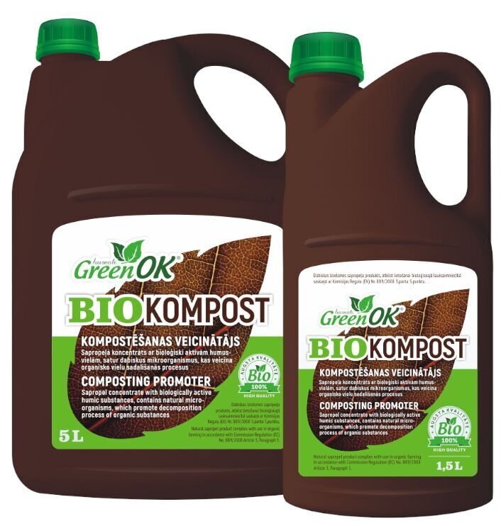 GreenOK BIO KOMPOST kompostēšanas veicinātājs 1,5L cena un informācija | Šķidrie mēslošanas līdzekļi | 220.lv