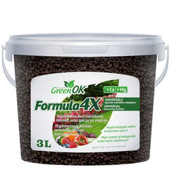 GreenOK FORMULA 4X organominerāls mēslošanas līdzeklis 2kg (3L) cena un informācija | Beramie mēslošanas līdzekļi | 220.lv