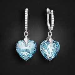 Sudraba auskari "Iemīlējusies Sirds III R (Aquamarine Blue)" ar Swarovski™ kristāliem цена и информация | Серьги | 220.lv