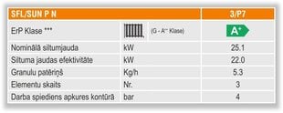 Чугунный гранульный котёл 20 kw SFL3 с горелкой SUN P7N и ёмкостью для гранул, 195 л цена и информация | Отопительные котлы и аккумуляторные баки | 220.lv