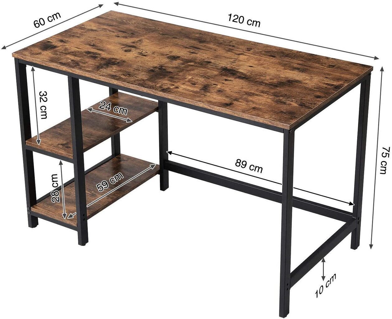 Rakstāmgalds Songmics 120 cm, melns/brūns cena un informācija | Datorgaldi, rakstāmgaldi, biroja galdi | 220.lv