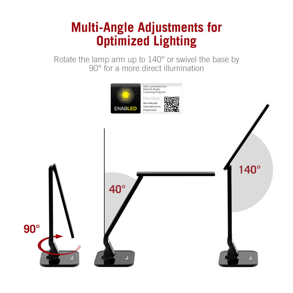 Galda LED gaismeklis, melns, 14W, Taotronics TT-DL01 cena un informācija | Galda lampas | 220.lv