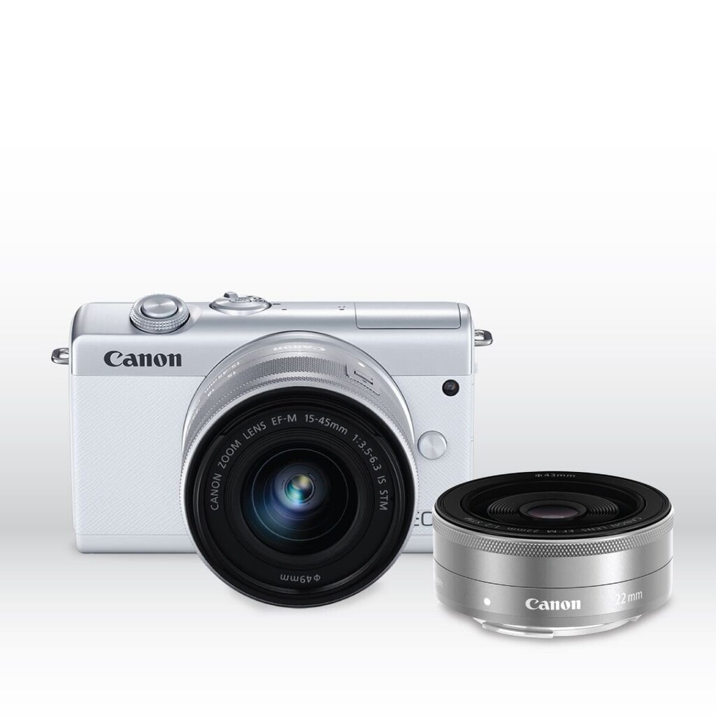 Canon EOS M200 15-45mm IS STM + EF-M 22mm IS STM (White) cena un informācija | Digitālās fotokameras | 220.lv