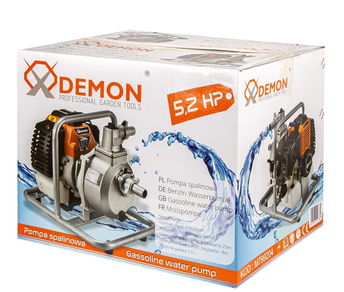Benzīna ūdens sūknis - pumpis Demon 5.2KM 1 цена и информация | Kanalizācijas sūkņi, ūdens sūkņi netīram ūdenim  | 220.lv