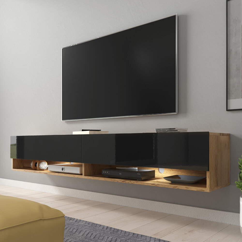 TV galdiņš Selsey Wander 180 LED, brūns/melns cena un informācija | TV galdiņi | 220.lv