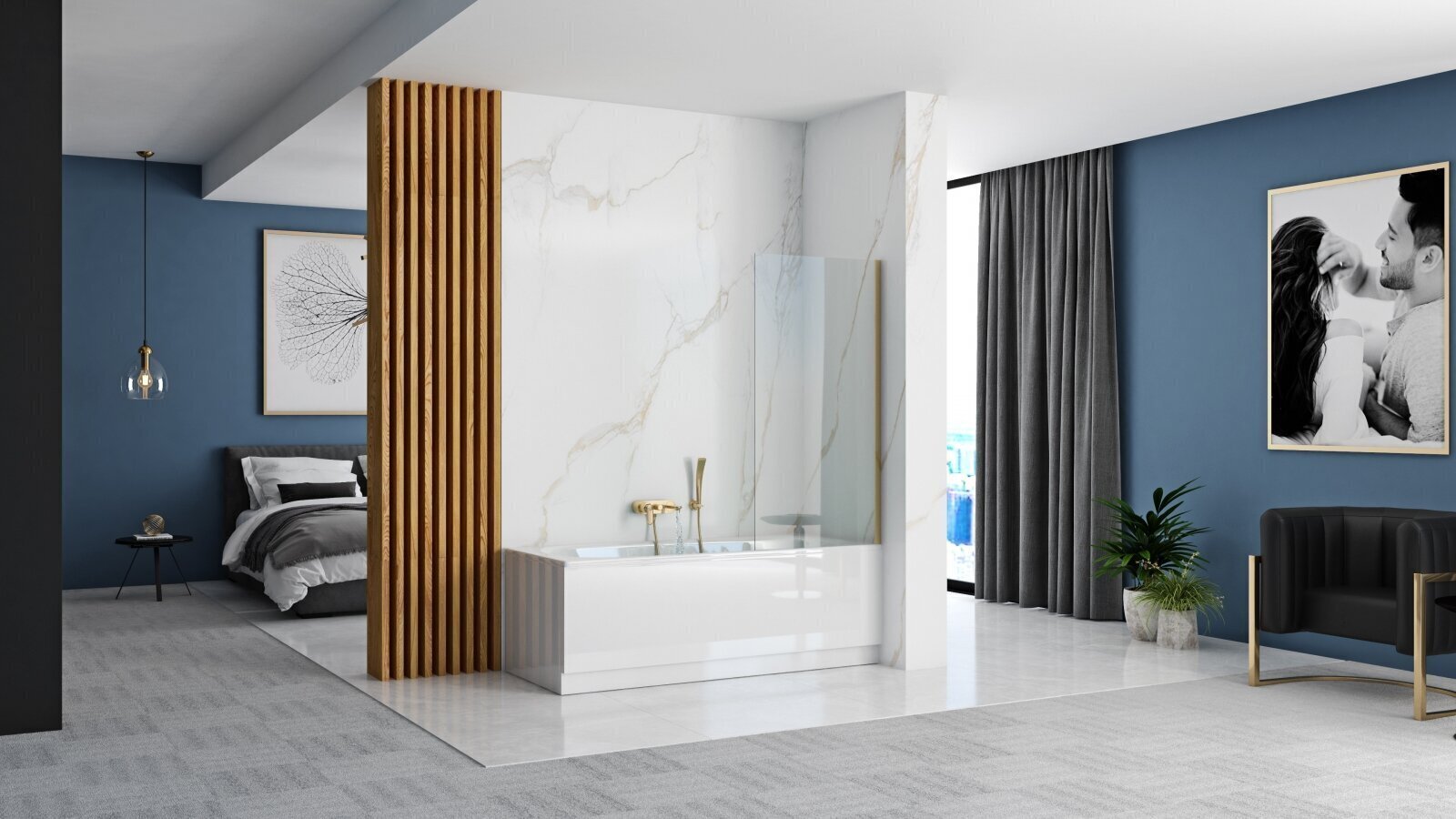 Vannas sieniņa REA Elegant Fix 70cm, light gold cena un informācija | Piederumi vannām un dušas kabīnēm | 220.lv