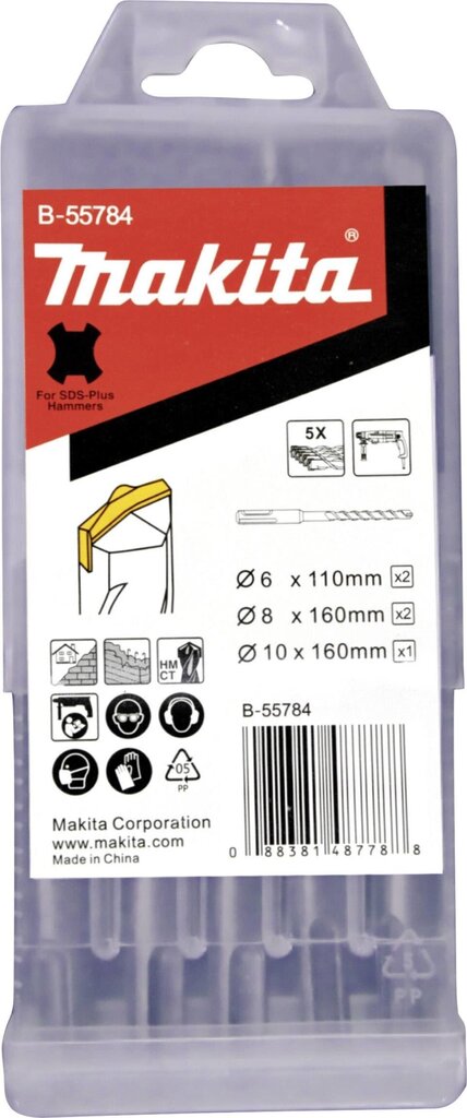 Urbju komplekts 5 gab. Makita SDS PLUS B-55784 cena un informācija | Rokas instrumenti | 220.lv