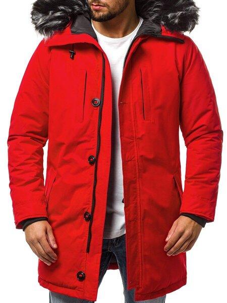Sarkana vīriešu ziemas jaka ar kažokādas kapuci "Move" cena | 220.lv