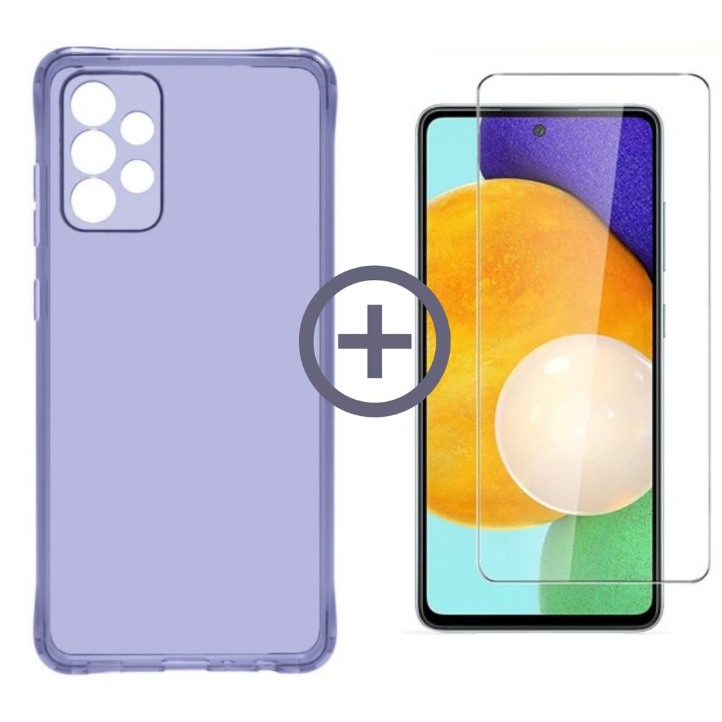 Komplekts - caurspīdīgs silikona vāciņš paredzēts Samsung Galaxy A72/ A72 5G violets un Soundberry Basic aizsargstikls. cena un informācija | Telefonu vāciņi, maciņi | 220.lv