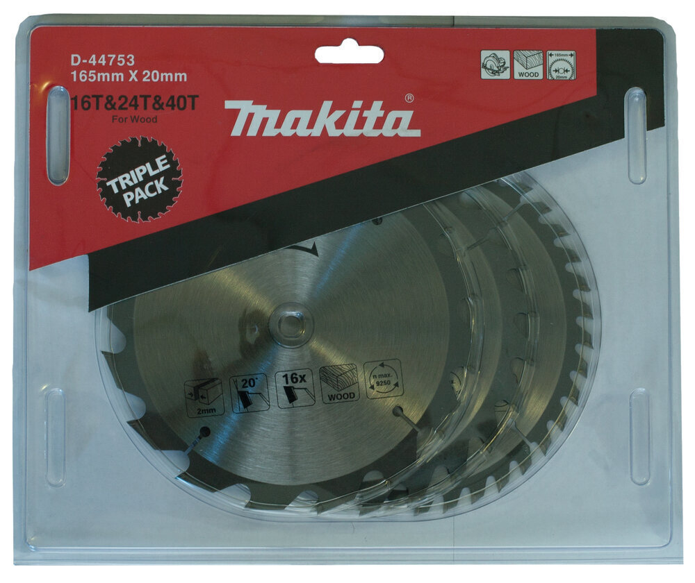 Griešanas disks kokam Makita D-44753, 165x20 mm, 3 gab цена и информация | Dārza tehnikas rezerves daļas | 220.lv