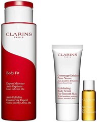 Ķermeņa kopšanas komplekts Clarins Beautiful Body: pretcelulīta produkts, 200 ml + skrubis, 30 ml + ķermeņa eļļa, 10 ml cena un informācija | Pretcelulīta līdzekļi, kosmētika ādas nostiprināšanai | 220.lv