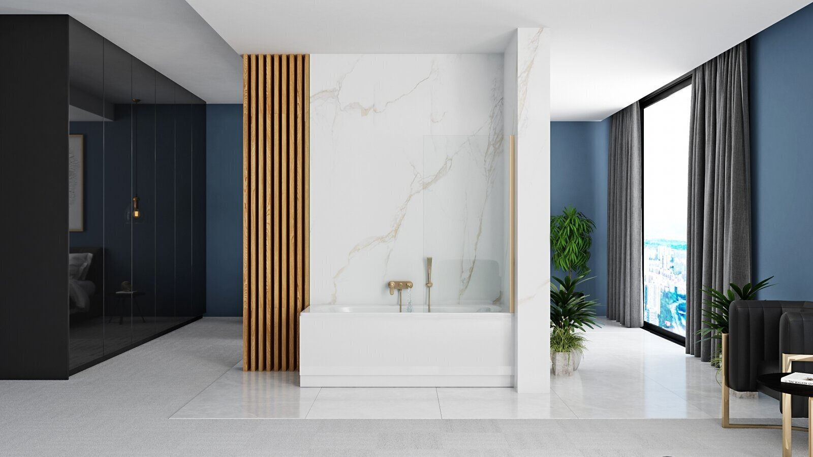Vannas sieniņa REA Elegant Fix 80 cm, light gold цена и информация | Piederumi vannām un dušas kabīnēm | 220.lv