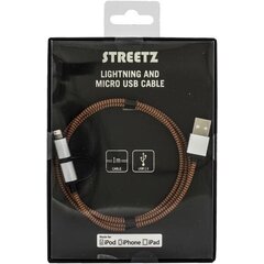 Streetz USB-microUSB+Lightning, 1.0m, oranžs / IPLH-241 цена и информация | Кабели для телефонов | 220.lv