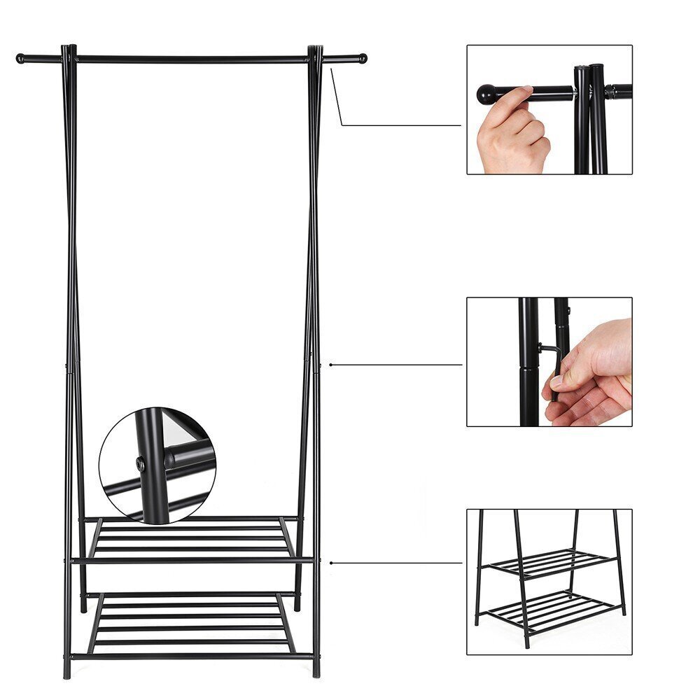 Drēbju pakaramais Songmics 155 cm, melns cena un informācija | Drēbju pakaramie | 220.lv