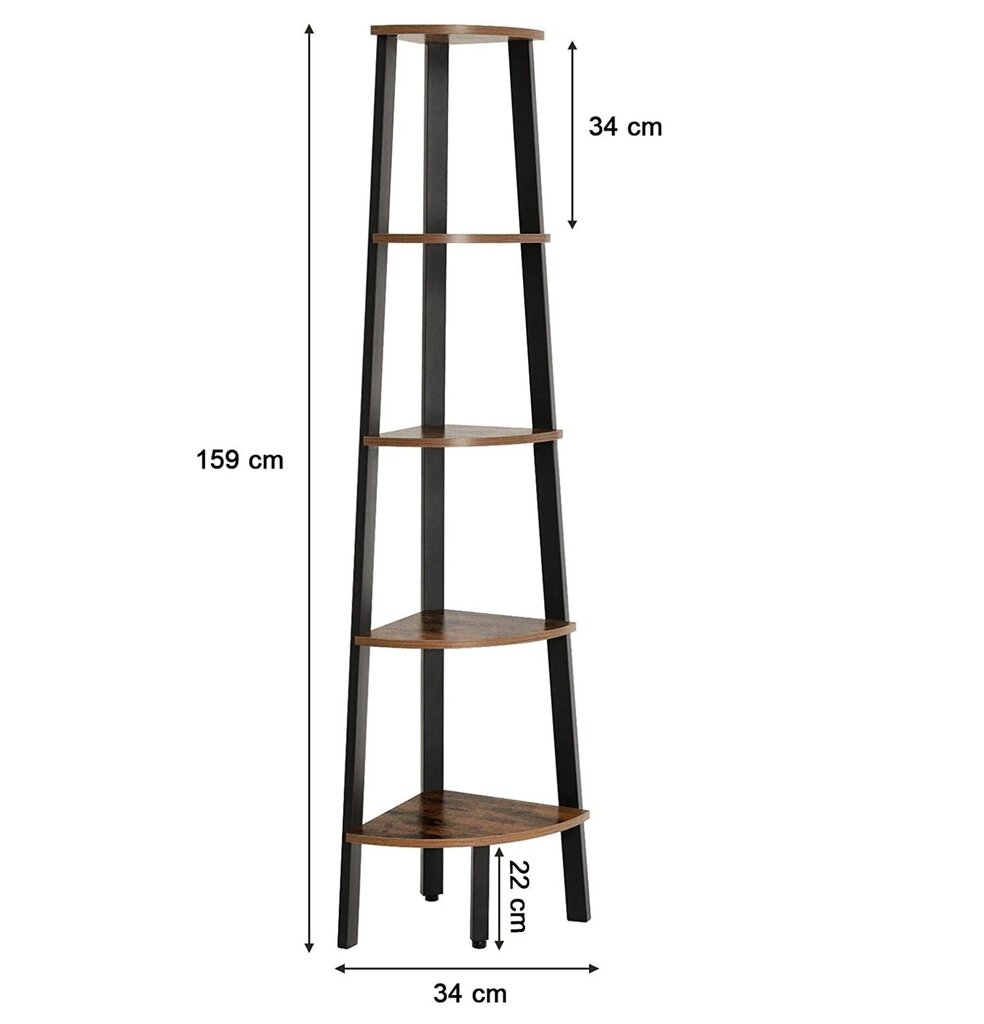 Stūra plaukts Songmics 159 cm, brūns/melns cena un informācija | Plaukti | 220.lv