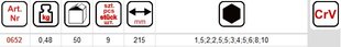 9 шестигранных ключей. 1,5-10мм Dedra 0652 цена и информация | Механические инструменты | 220.lv