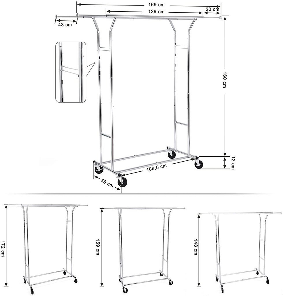 Drēbju pakaramais Songmics 172 cm, sudrabainas krāsas цена и информация | Drēbju pakaramie | 220.lv