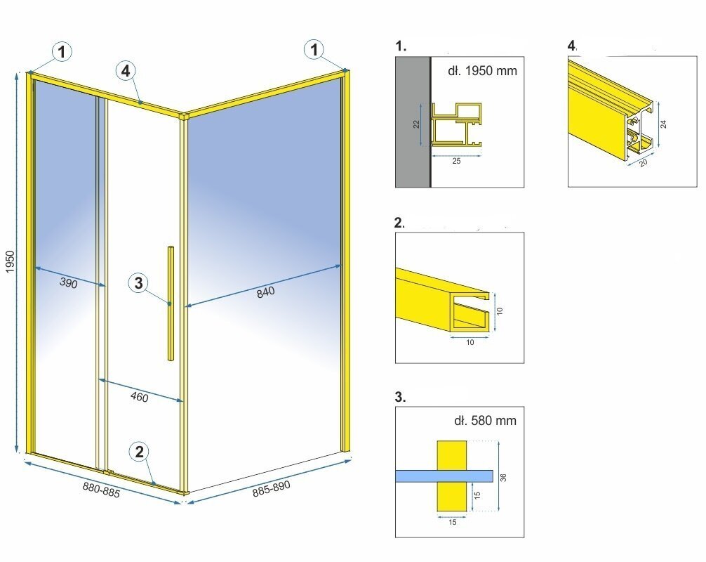 Dušas kabīne REA Solar light gold, 80x100, 90x90, 90x120 cm цена и информация | Dušas kabīnes | 220.lv