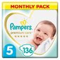 Autiņi PAMPERS Premium Monthly Pack 5 izmērs 11-16kg, 136 gab. cena un informācija | Autiņbiksītes | 220.lv