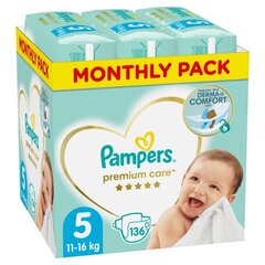 Подгузники PAMPERS Premium Monthly Pack 5 размер, 11-16 кг, 136 шт. цена и информация | Подгузники | 220.lv