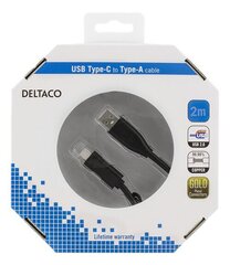 Deltaco USBC-1006-K, USB-Type C, 2m cena un informācija | Savienotājkabeļi | 220.lv