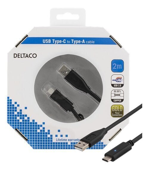 Deltaco USBC-1006-K, USB-Type C, 2m cena un informācija | Savienotājkabeļi | 220.lv