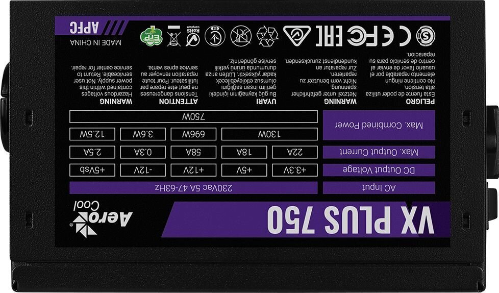 Aerocool AEROPGSVX-750PLUS-80 cena un informācija | Barošanas bloki (PSU) | 220.lv