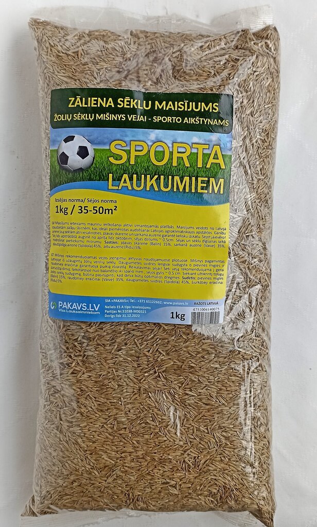 Zāliena sēklu maisījums Sporta laukumiem, 1 kg cena un informācija | Zāliena sēklas | 220.lv