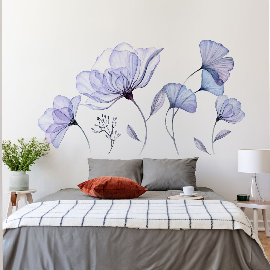 Vinila uzlīmes sienai ar ziedu motīviem – 3D zilas ziedu uzlīmes cena un informācija | Dekoratīvās uzlīmes | 220.lv