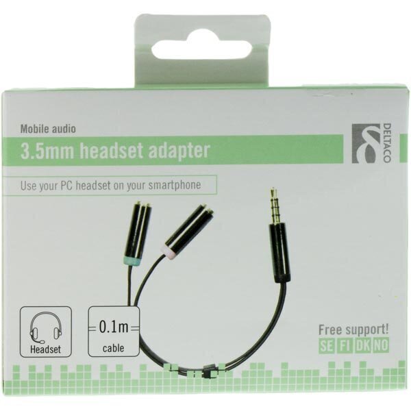 DELTACO AUD-201, 3.5mm 4pin M - 2x3.5mm 3pin F, 0.1m, цена и информация | Adapteri un USB centrmezgli | 220.lv