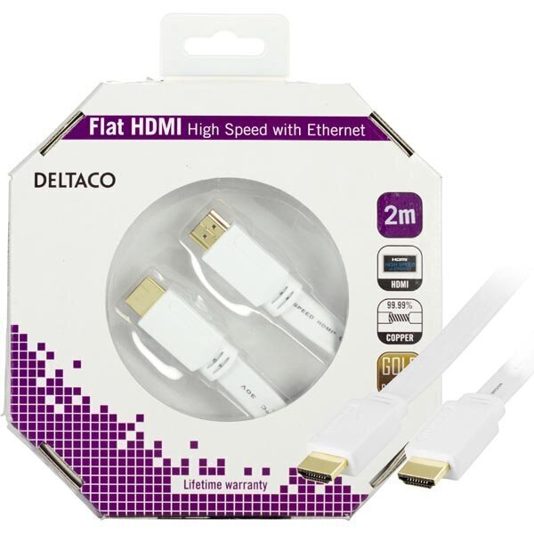 DELTACO HDMI-1020H-K, plakans HDMI kabelis, 2m цена и информация | Kabeļi un vadi | 220.lv