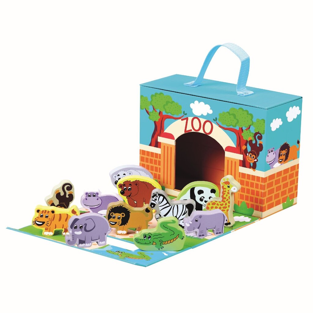 Koka zooloģiskā dārza dzīvnieki koferī Bino, 13 gab. цена и информация | Attīstošās rotaļlietas | 220.lv
