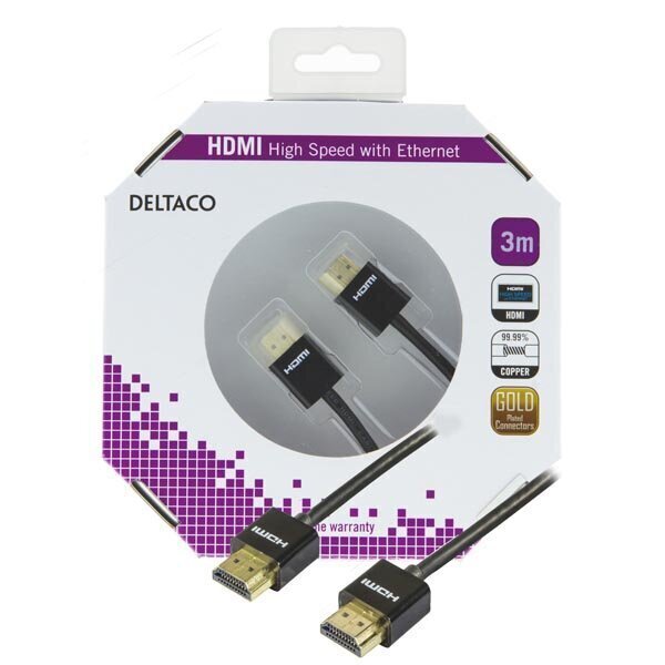 Deltaco HDMI-1093-K, HDMI, 3 m цена и информация | Kabeļi un vadi | 220.lv