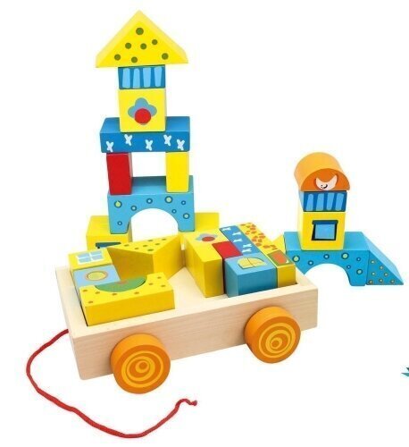Koka krāsainu klucīšu ratiņi Bino, 19 gab. цена и информация | Attīstošās rotaļlietas | 220.lv