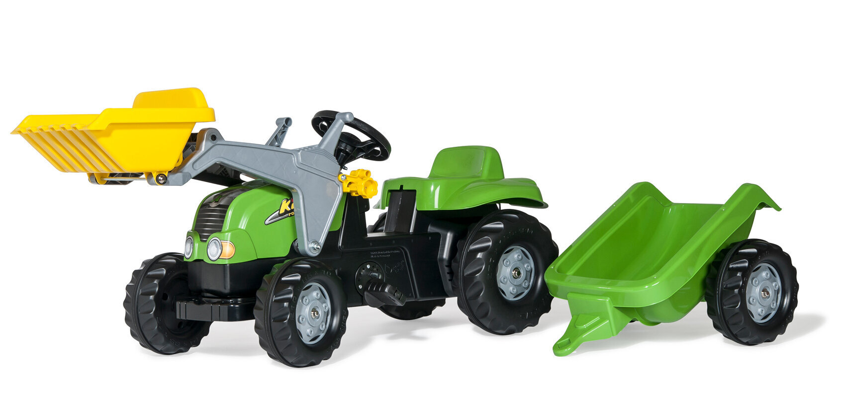 Bērnu traktors ar pedāļiem, kausu un piekabi Rolly Toys rollyKid-X, zaļš cena un informācija | Rotaļlietas zēniem | 220.lv