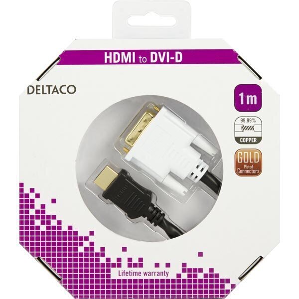 Deltaco HDMI-110-K, HDMI, DVI, 1m cena un informācija | Kabeļi un vadi | 220.lv