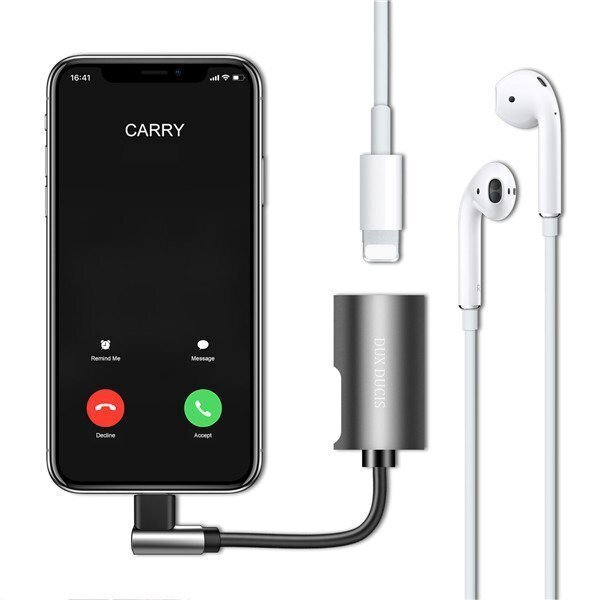 Dux Ducis (2 in 1) 3.5 mm uz Lightning Audio Adapteris un Uzlāde priekš iPhone Melns cena un informācija | Adapteri un USB centrmezgli | 220.lv