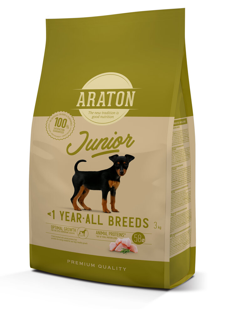 Araton Dog Junior sausā barība jauniem suņiem, 3 kg цена и информация | Sausā barība suņiem | 220.lv