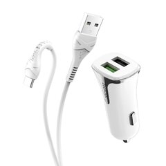 Автомобильная зарядка Hoco Z31 Quick Charge 3.0 (3.4A) с 2 USB портами + Lightning, белая цена и информация | Зарядные устройства для телефонов | 220.lv