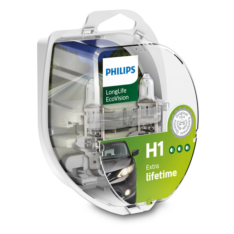 PHILIPS autospuldze H1 12V 55W ECO VISION (energy saver), 2 gab. blisteris cena un informācija | Auto spuldzes | 220.lv