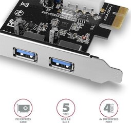AXAGON PCEU-232VL PCIe Adapter, 2+2x, USB3.0, UASP, VIA + LP cena un informācija | Kontrolieri | 220.lv