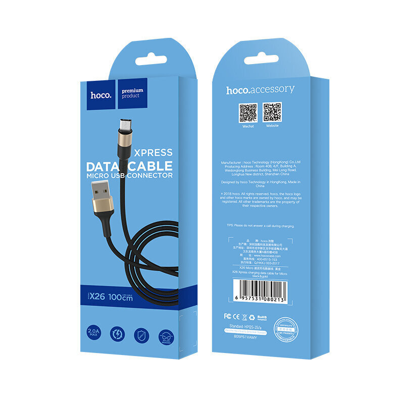 Savienotājkabelis USB cable Hoco X26 microUSB 1.0 m Zelta/Melns cena un informācija | Savienotājkabeļi | 220.lv