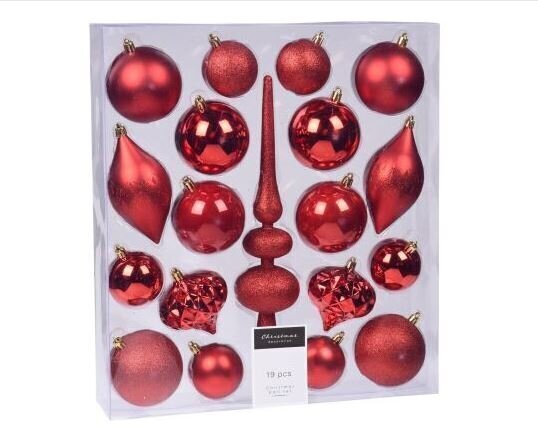 Ziemassvētku eglīšu rotaļlietu komplekts Red, polipropilēns, 19 gab. cena |  220.lv