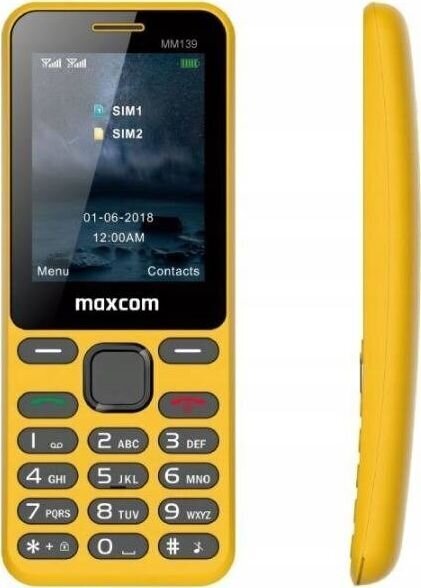 Maxcom MM139, Dual SIM, Yellow cena un informācija | Mobilie telefoni | 220.lv