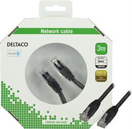 Patch kabelis Deltaco TP-63S-K, RJ45 UTP (CAT 6), 3 m cena un informācija | Kabeļi un vadi | 220.lv