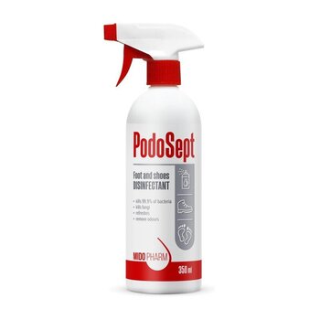 MidoPharm kāju un apavu dezinfekcijas līdzeklis PodoSept - 350ml cena un informācija | Pirmā palīdzība | 220.lv