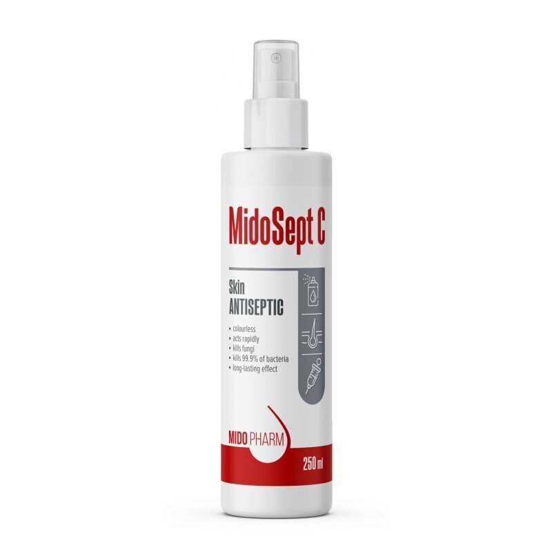 MidoPharm ādas antiseptiskais līdzeklis MidoSept C, 250ml cena un informācija | Pirmā palīdzība | 220.lv