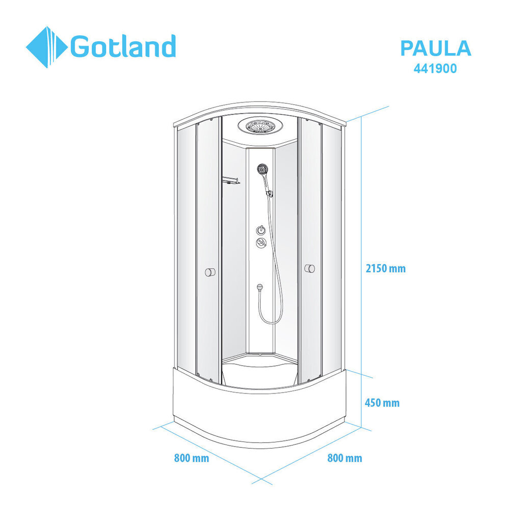 Slēgtā dušas kabīne GOTLAND PAULA 80x80x215cm, dziļais paliktnis (45cm), priekšējie stikli peleki, aizmugure melna цена и информация | Dušas kabīnes | 220.lv