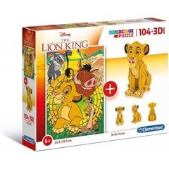 Puzle komplekts Clementoni Karalis Lauva (Lion King), 104 d. + 3D цена и информация | Пазлы | 220.lv