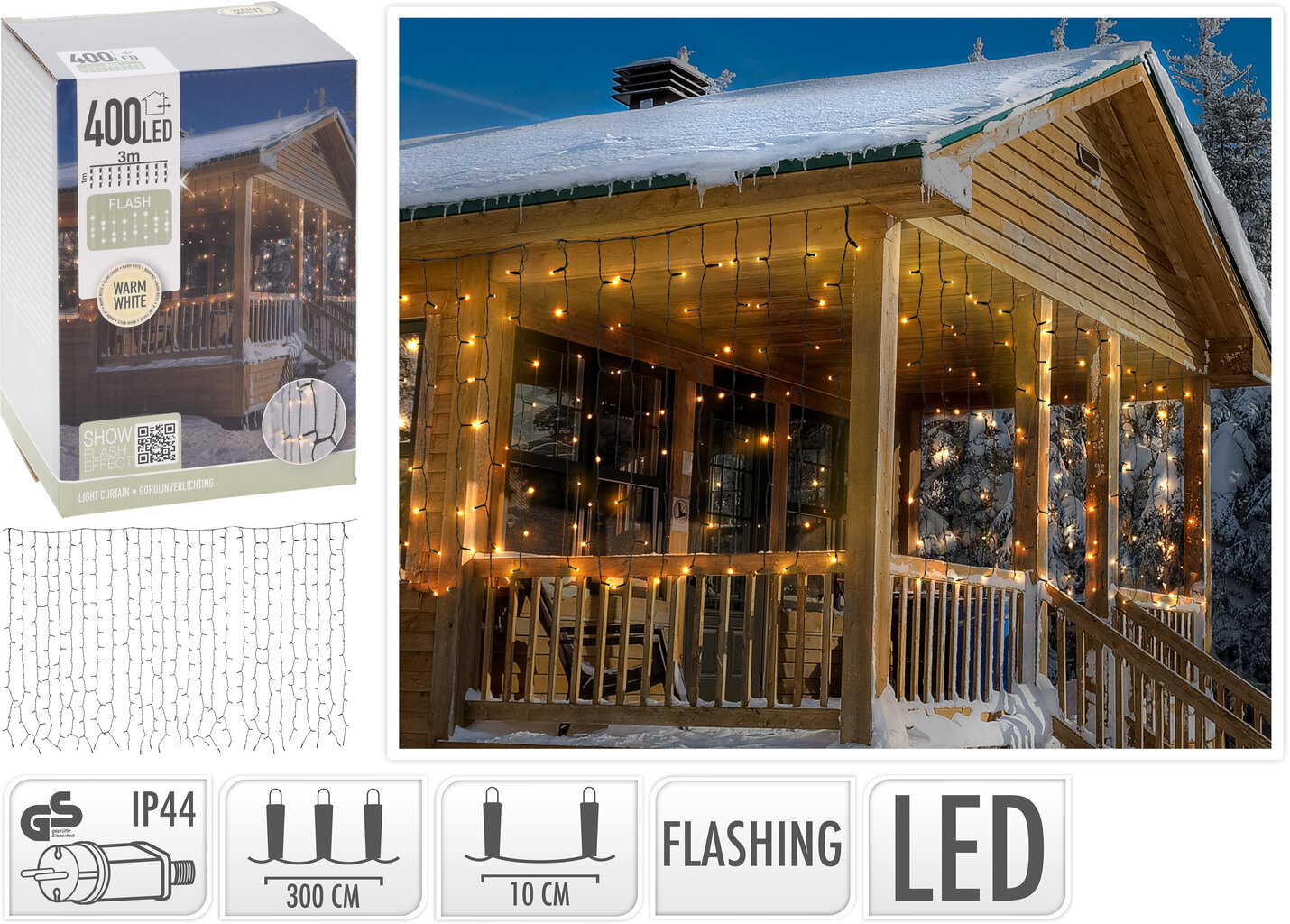 Ziemassvētku virtenes aizkars, 400 LED cena un informācija | Ziemassvētku lampiņas, LED virtenes | 220.lv